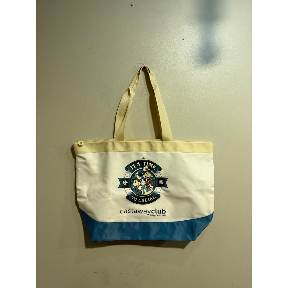 Disney Cruise Line Castaway Club Mickey Minnie Mouse Tote Bag Blue Cream Zip Top